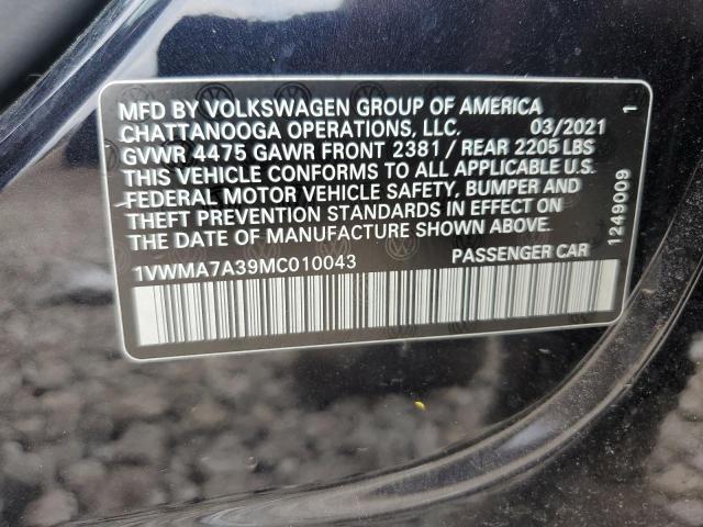 1VWMA7A39MC010043 - 2021 VOLKSWAGEN PASSAT R-LINE Noir photo 12