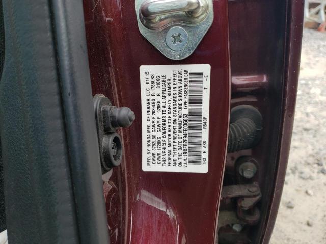 19XFB2F94FE036053 - 2015 HONDA CIVIC EXL ბურგუნდია ფოტო 12