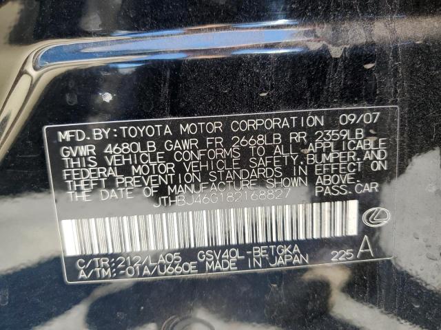 JTHBJ46G182168827 - 2008 LEXUS ES 350 BLACK photo 12