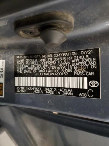 JTDEPMAEXNJ200159 - 2022 TOYOTA COROLLA LE BLUE photo 12