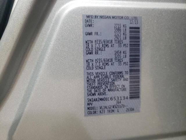 5N1AR2MN0EC653134 - 2014 NISSAN PATHFINDER S 银色 照片 13