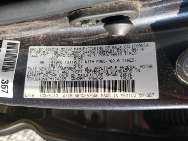 3TMJU4GN4FM174385 - 2015 TOYOTA TACOMA DOUBLE CAB PRERUNNER CHARCOAL photo 12