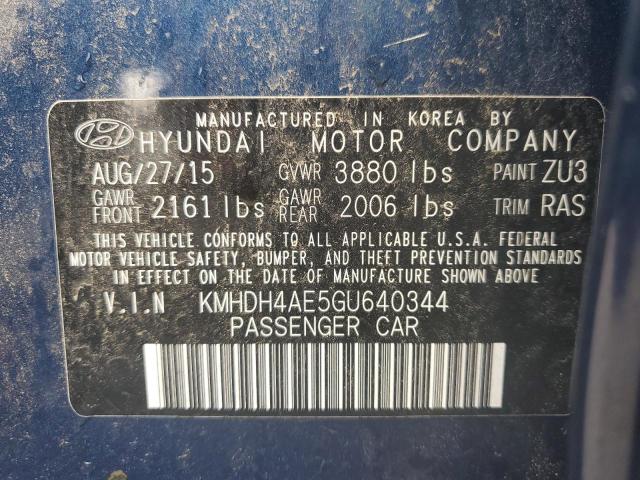 KMHDH4AE5GU640344 - 2016 HYUNDAI ELANTRA SE BLUE photo 12