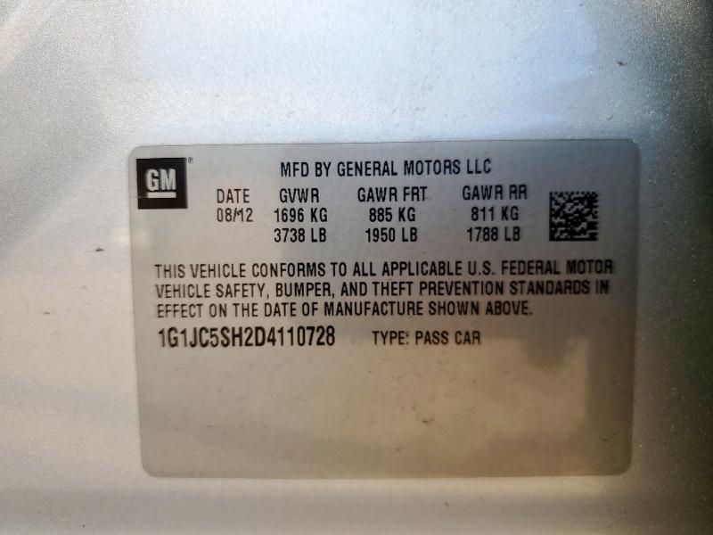 1G1JC5SH2D4110728 - 2013 CHEVROLET SONIC LT SILVER photo 13