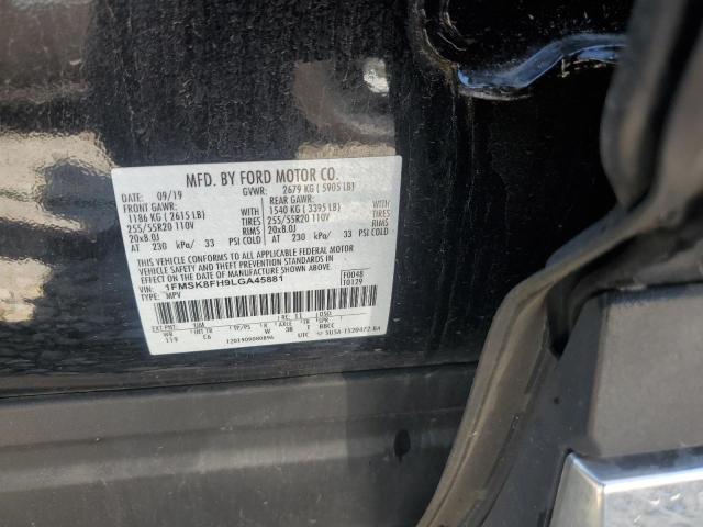 1FMSK8FH9LGA45881 - 2020 FORD EXPLORER LIMITED შავი ფოტო 13