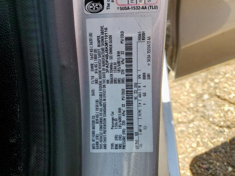 3FADP4BJ8KM110116 - 2019 FORD FIESTA SE SILVER photo 12