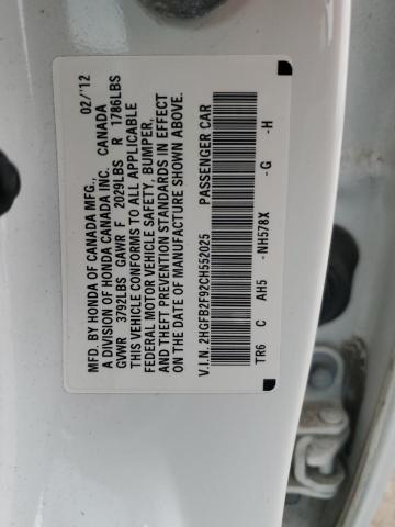 2HGFB2F92CH552025 - 2012 HONDA CIVIC EXL თეთრი ფოტო 12