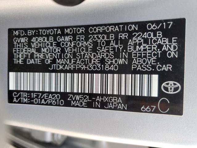 JTDKARFP9H3031840 - 2017 TOYOTA PRIUS PRIM ვერცხლისფერი ფოტო 12