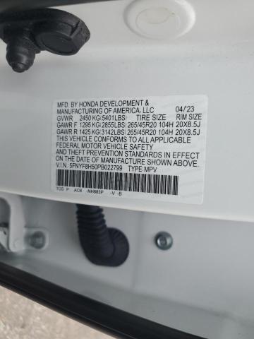 5FNYF8H50PB022799 - 2023 HONDA PASSPORT EXL WHITE photo 12