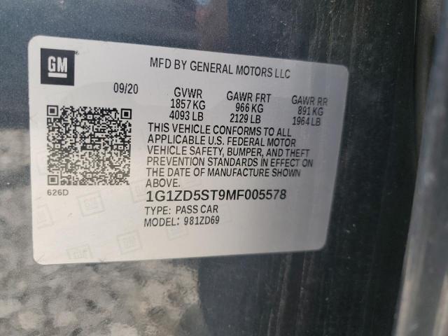 1G1ZD5ST9MF005578 - 2021 CHEVROLET MALIBU LT BLUE photo 12