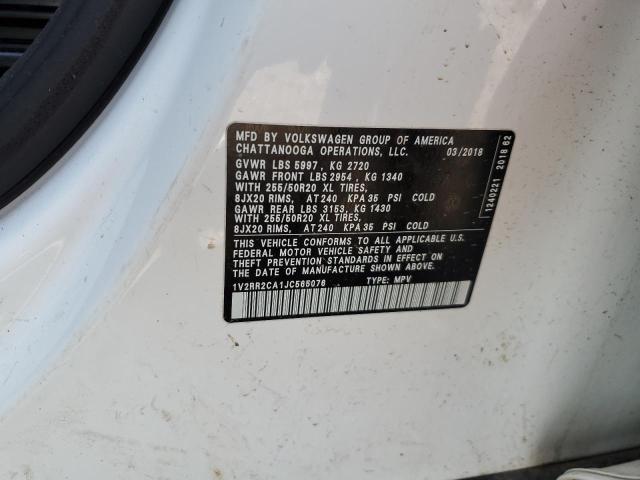 1V2RR2CA1JC565076 - 2018 VOLKSWAGEN ATLAS SEL Білий фото 13