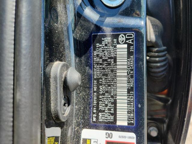 2T1BURHE6KC233861 - 2019 TOYOTA COROLLA L BLACK photo 12