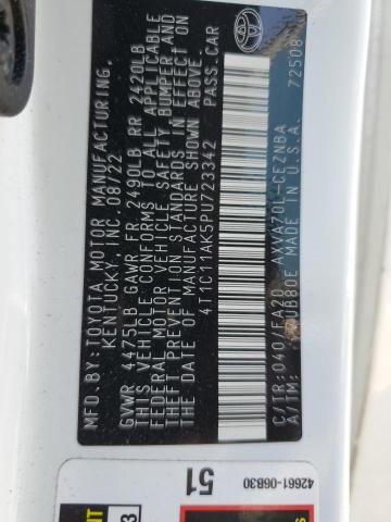 4T1C11AK5PU723342 - 2023 TOYOTA CAMRY LE WHITE photo 12