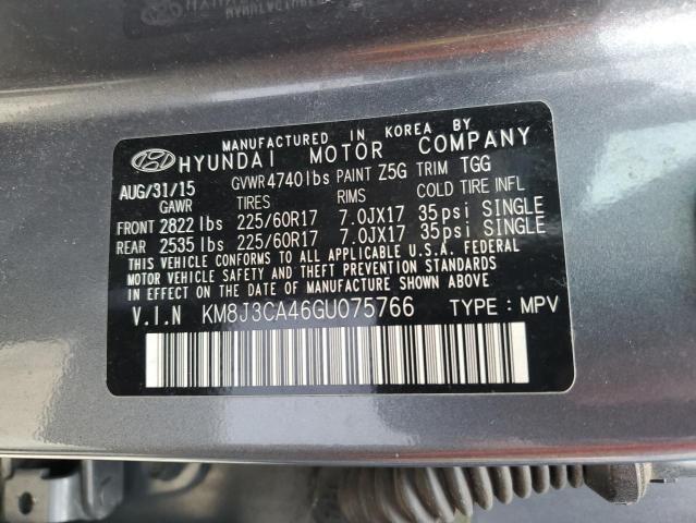 KM8J3CA46GU075766 - 2016 HYUNDAI TUSCON LIMITED GRAY photo 13