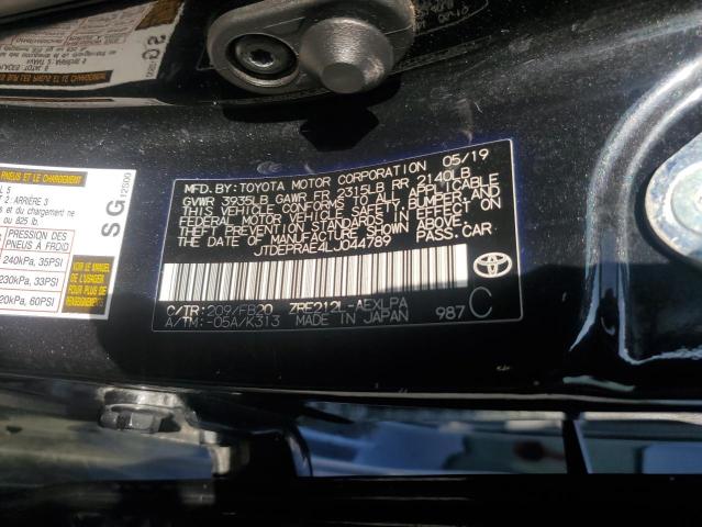 JTDEPRAE4LJ044789 - 2020 TOYOTA COROLLA LE Սև լուսանկար 13