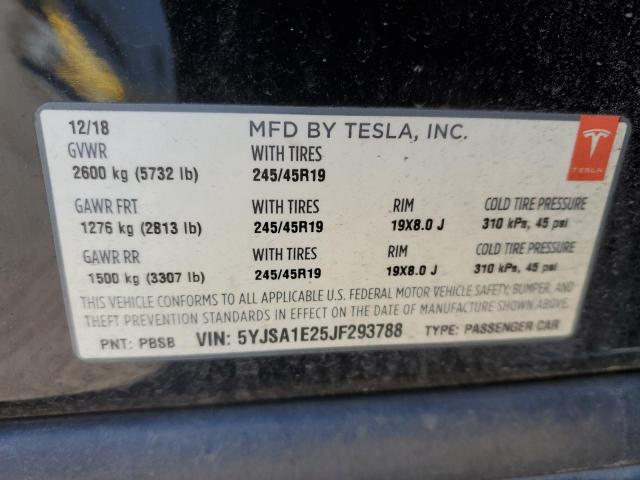 5YJSA1E25JF293788 - 2018 TESLA MODEL S BLACK photo 12