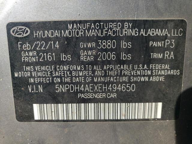 5NPDH4AEXEH494650 - 2014 HYUNDAI ELANTRA SE GRAY photo 12