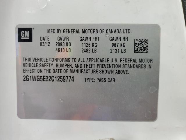 2G1WG5E32C1259774 - 2012 CHEVROLET IMPALA LT 白色 照片 13