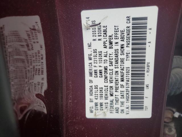1HGCR2F57FA070925 - 2015 HONDA ACCORD SPORT BURGUNDY photo 12