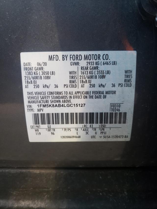 1FM5K8AB4LGC15127 - 2020 FORD EXPLORER POLICE INTERCEPTOR GRAY photo 10