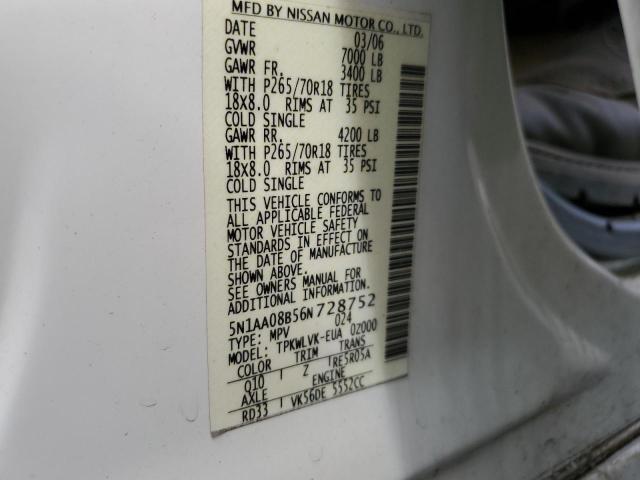 5N1AA08B56N728752 - 2006 NISSAN ARMADA SE WHITE photo 14