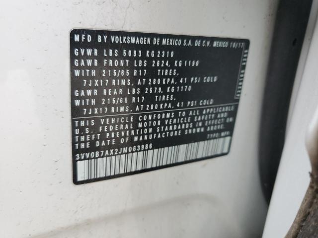 3VV0B7AX2JM063986 - 2018 VOLKSWAGEN TIGUAN S WHITE photo 13