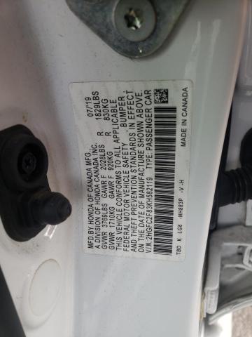 2HGFC2F83KH582119 - 2019 HONDA CIVIC SPORT თეთრი ფოტო 12