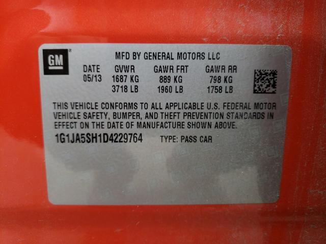 1G1JA5SH1D4229764 - 2013 CHEVROLET SONIC LS 红色 照片 12