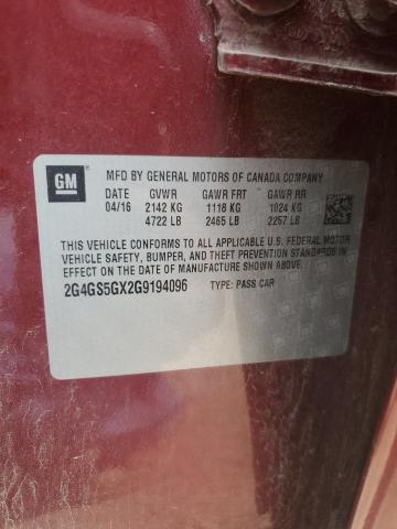 2G4GS5GX2G9194096 - 2016 BUICK REGAL PREMIUM RED photo 12