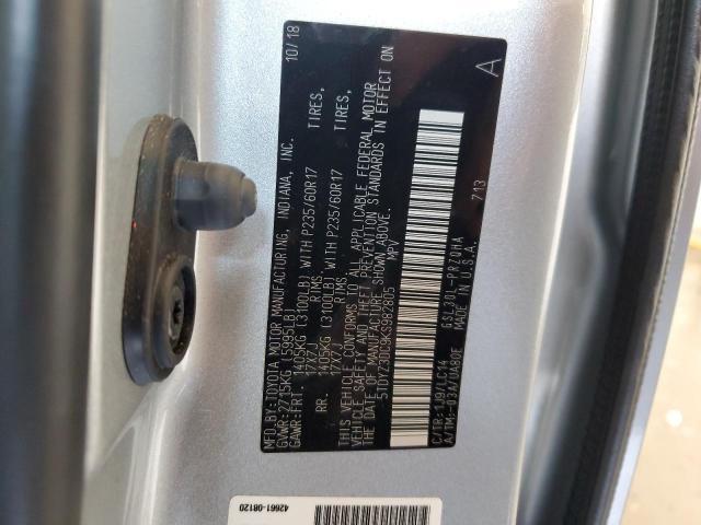 5TDYZ3DC9KS982805 - 2019 TOYOTA SIENNA XLE 银色 照片 13