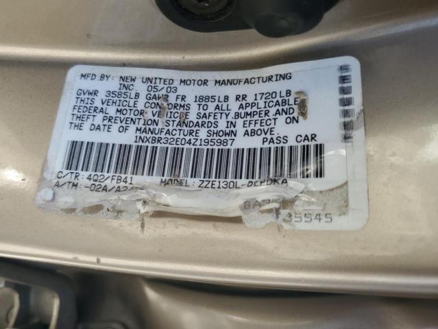 1NXBR32E04Z195987 - 2004 TOYOTA COROLLA CE TAN photo 12
