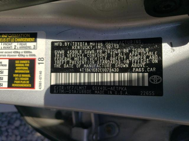 4T1BK1EB2EU079430 - 2014 TOYOTA AVALON BASE 银色 照片 12