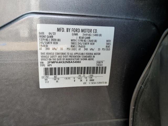 2FMPK4K92NBA54980 - 2022 FORD EDGE TITANIUM GRAY photo 13