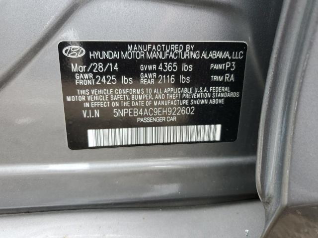 5NPEB4AC9EH922602 - 2014 HYUNDAI SONATA GLS SILVER photo 12