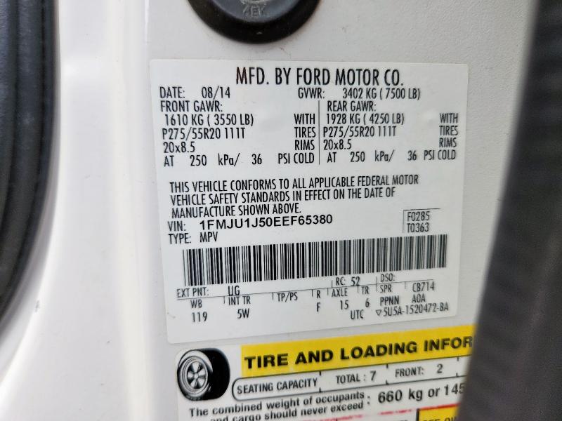 1FMJU1J50EEF65380 - 2014 FORD EXPEDITION XLT WHITE photo 13