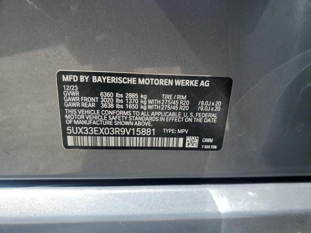 5UX33EX03R9V15881 - 2024 BMW X6 XDRIVE40I GRAY photo 13