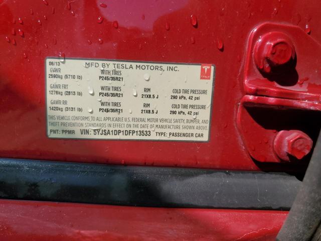 5YJSA1DP1DFP13533 - 2013 TESLA MODEL S 红色 照片 12