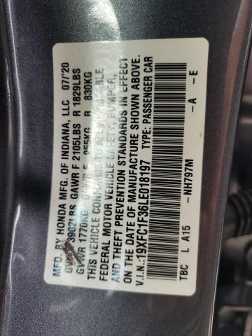 19XFC1F36LE018197 - 2020 HONDA CIVIC EX GRAY photo 12