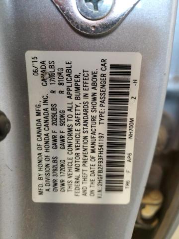 2HGFB2F93FH541197 - 2015 HONDA CIVIC EXL ვერცხლისფერი ფოტო 13