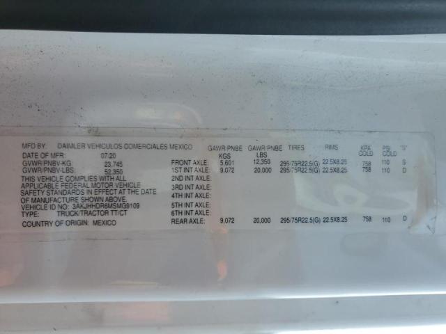 3AKJHHDR6MSMG9109 - 2021 FREIGHTLINER CASCADIA 1 WHITE photo 10