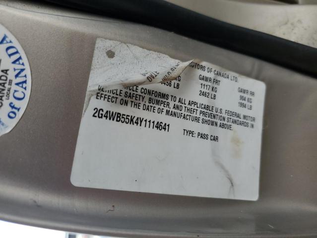 2G4WB55K4Y1114641 - 2000 BUICK REGAL LS 金色 照片 12