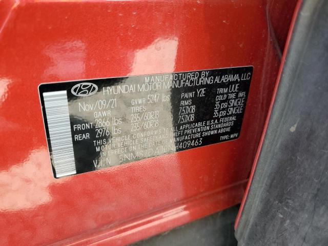 5NMS2DAJ0NH409463 - 2022 HYUNDAI SANTA FE SEL RED photo 13