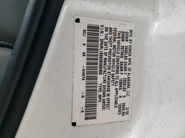 5FNRL18983B066955 - 2003 HONDA ODYSSEY EXL WHITE photo 13