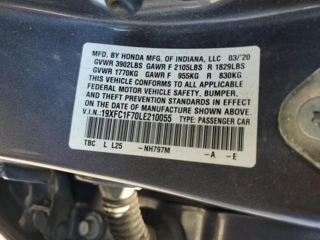 19XFC1F70LE210055 - 2020 HONDA CIVIC EXL GRAY photo 12