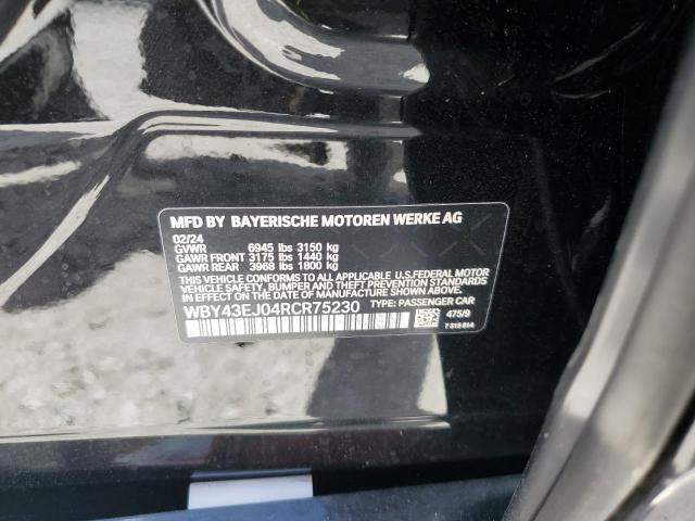 WBY43EJ04RCR75230 - 2024 BMW I7 EDRIVE50 შავი ფოტო 12