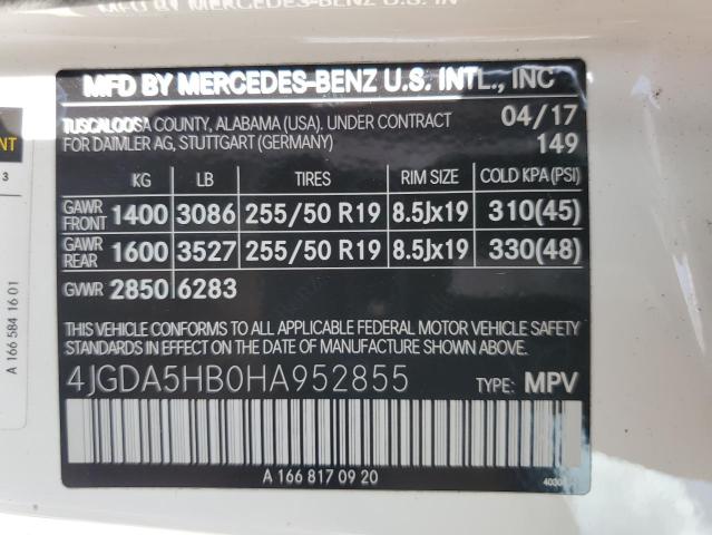 4JGDA5HB0HA952855 - 2017 MERCEDES-BENZ GLE 350 4MATIC WHITE photo 13