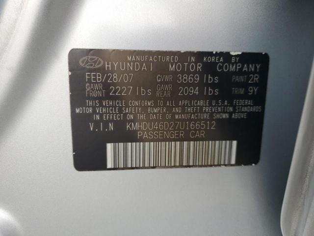 KMHDU46D27U166512 - 2007 HYUNDAI ELANTRA GLS SILVER photo 13