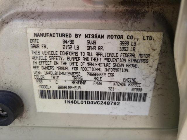 1N4DL01D4WC248792 - 1998 NISSAN ALTIMA XE GOLD photo 12