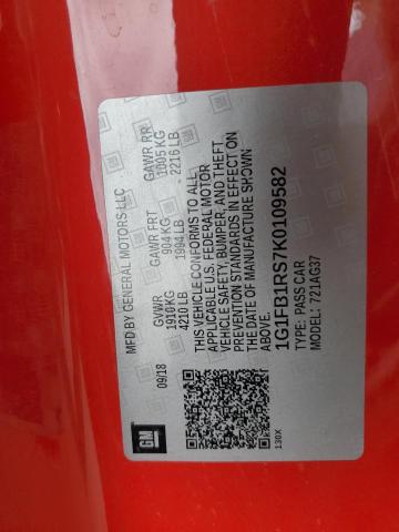 1G1FB1RS7K0109582 - 2019 CHEVROLET CAMARO LS 红色 照片 12