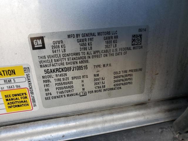 5GAKRCKD8FJ108516 - 2015 BUICK ENCLAVE SILVER photo 13